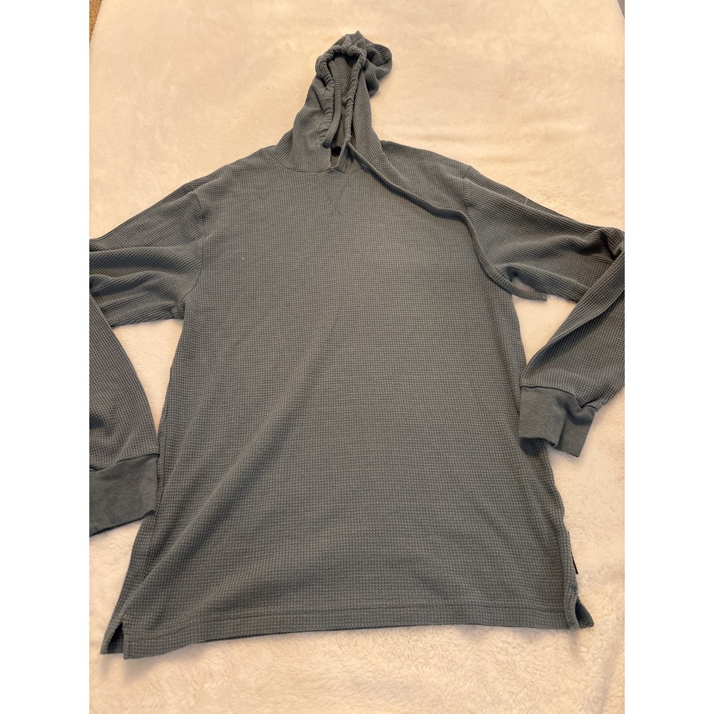 Maui and Sons Mens Thermal Waffle Knit Hoodie Slate Blue Gray Size Medium